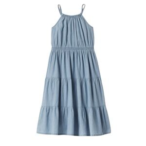 Gap Kids Chambray Tiered High Neck Midi Dress Girls Size Small 6-7 Blue NWT